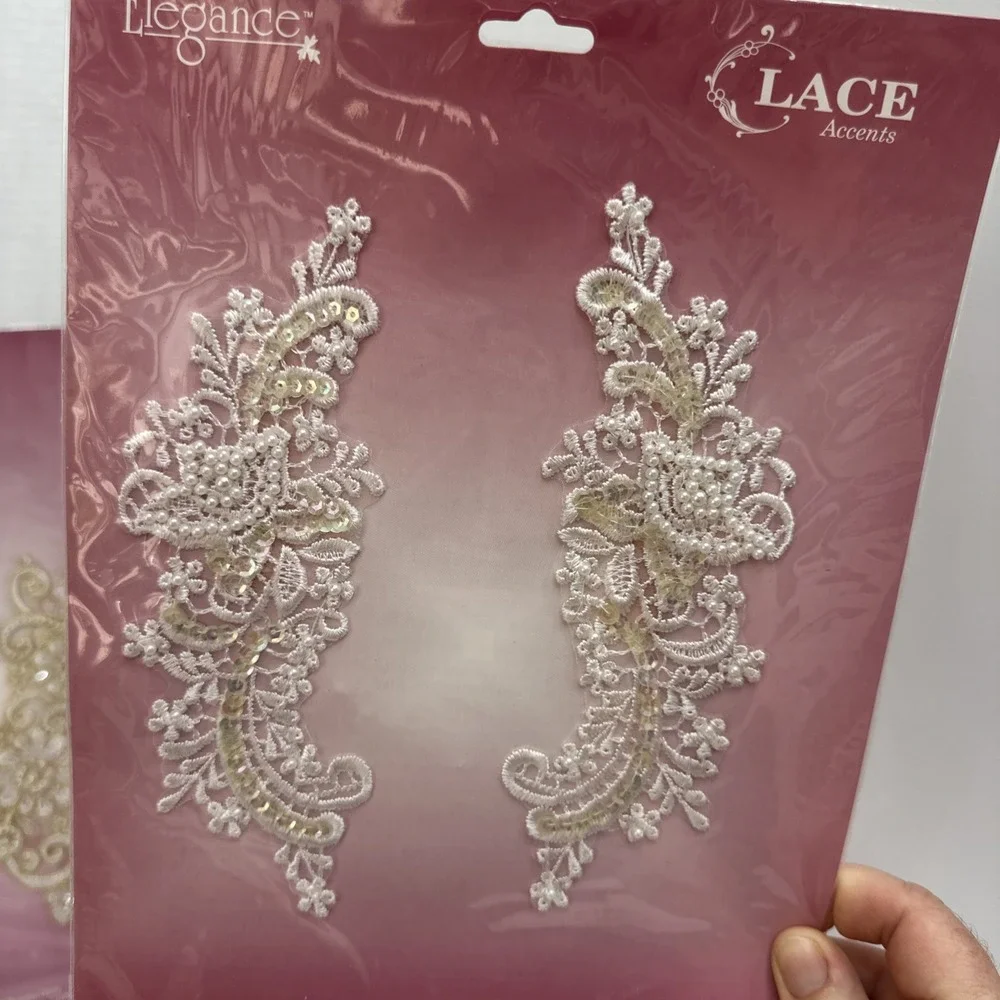 7 Packs Elegance Lace Accent Applique Sew On Embellishments Lot NOS Pearl Bridal